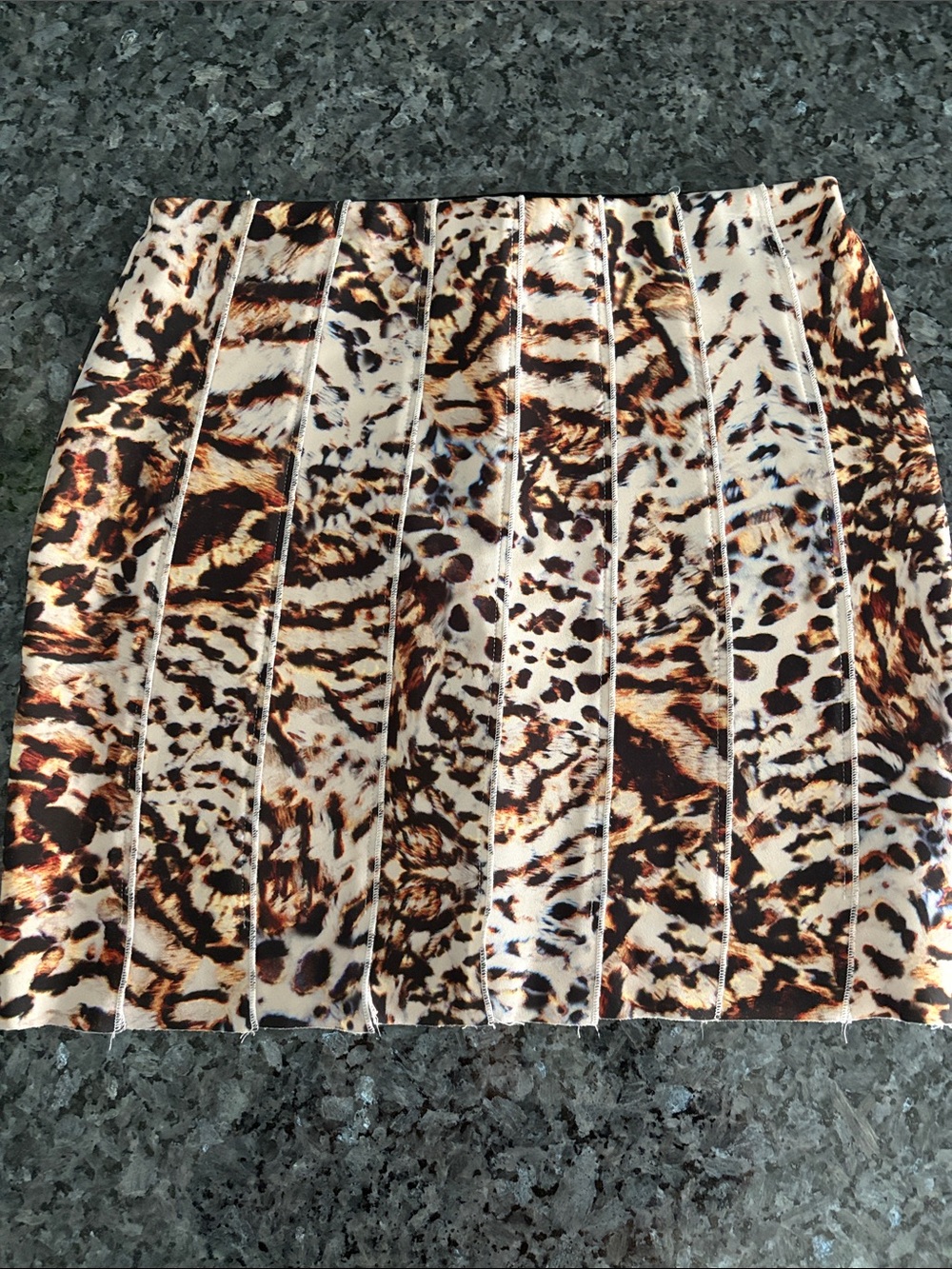 Zara Leopard-Print Panel Mini Skirt in Cream and Brown